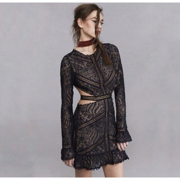 NWT For Love and Lemons Emerie Size M Black Lace Cut Out Mini Dress Open Back - Picture 7 of 16